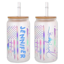 Load image into Gallery viewer, Personalized Stars and Stripes Can Glass with Straw - Custom Name Gift
