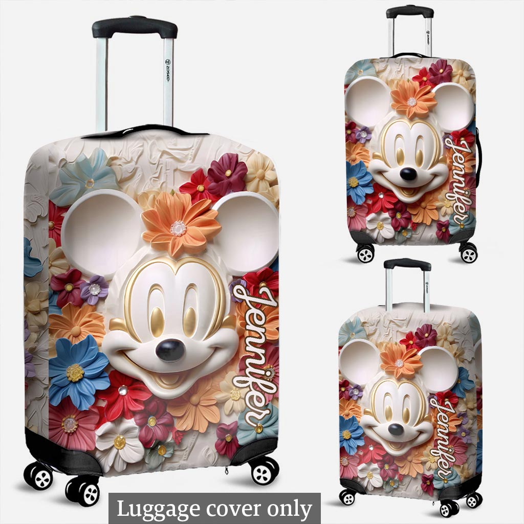 Personalized 3D Floral Mouse Luggage Cover Custom Name Gift