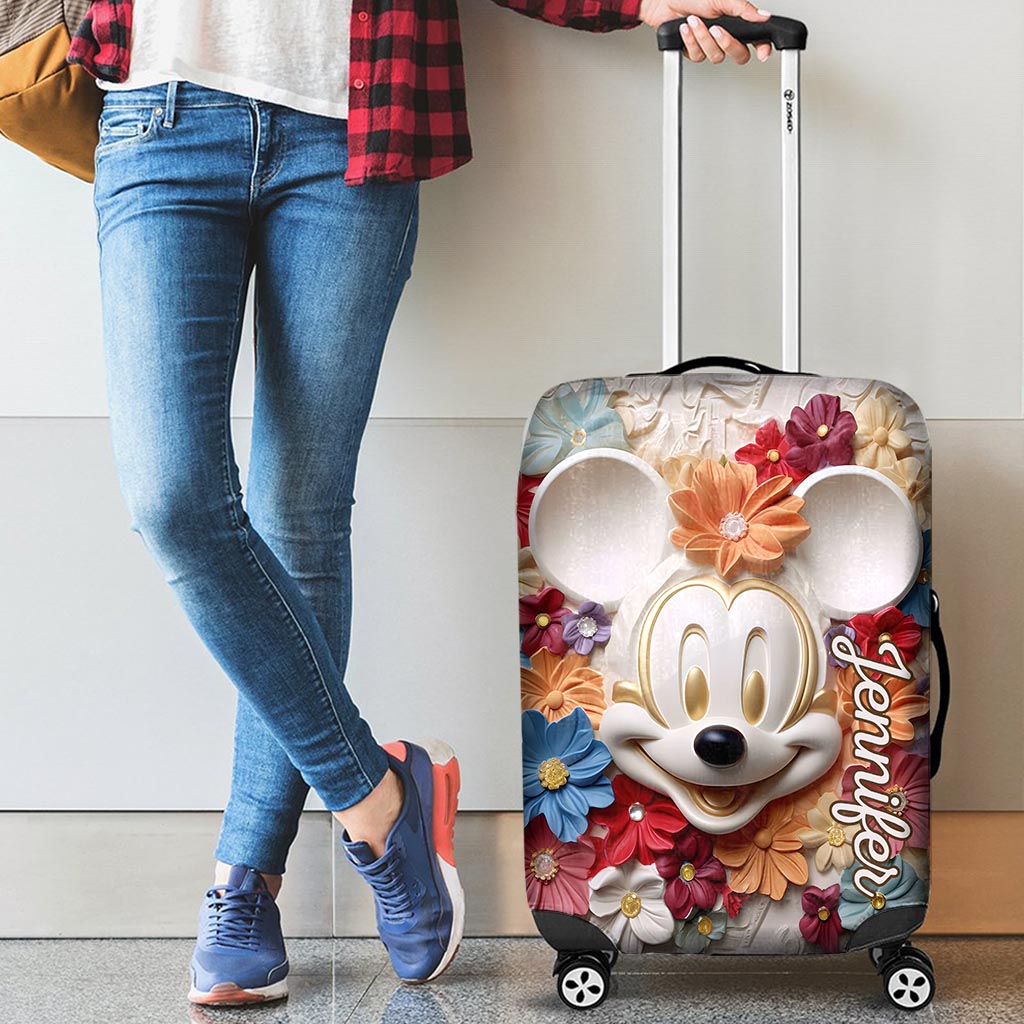 Personalized 3D Floral Mouse Luggage Cover Custom Name Gift