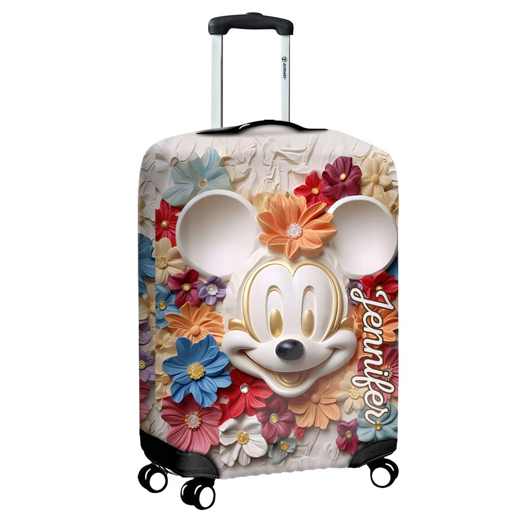 Personalized 3D Floral Mouse Luggage Cover Custom Name Gift