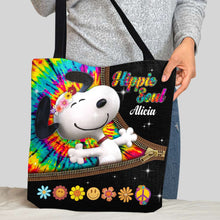 Load image into Gallery viewer, Personalized Hippie Dog Tote Bag Custom Name Gift Idea
