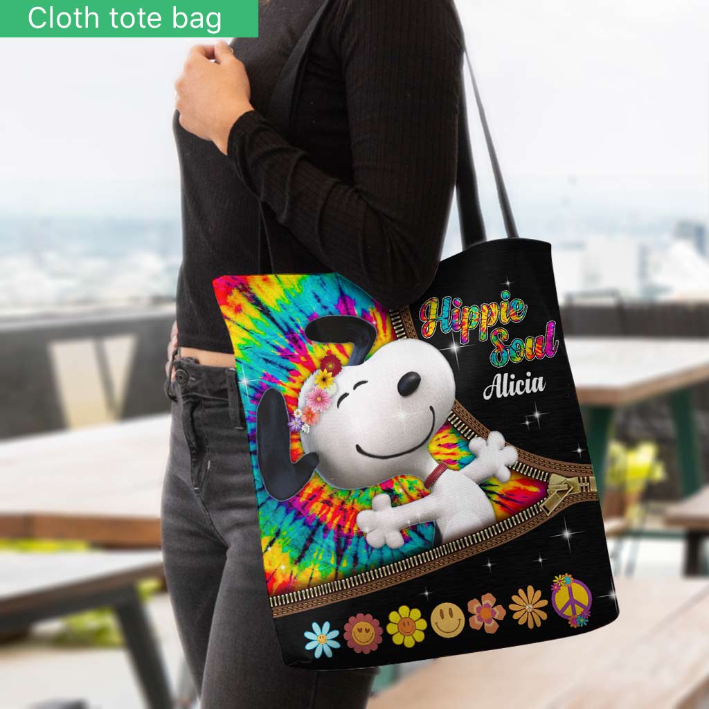 Personalized Hippie Dog Tote Bag Custom Name Gift Idea