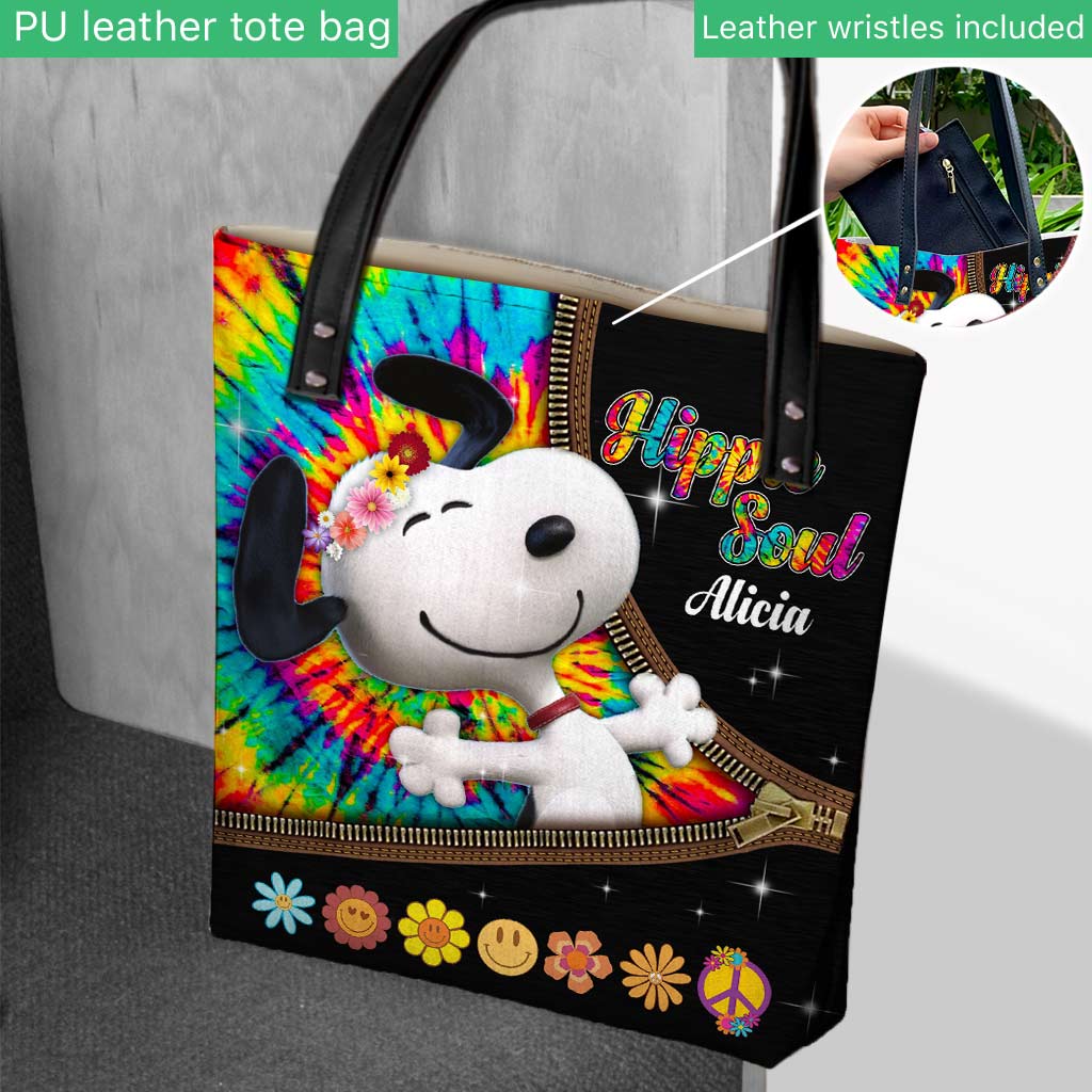 Personalized Hippie Dog Tote Bag Custom Name Gift Idea