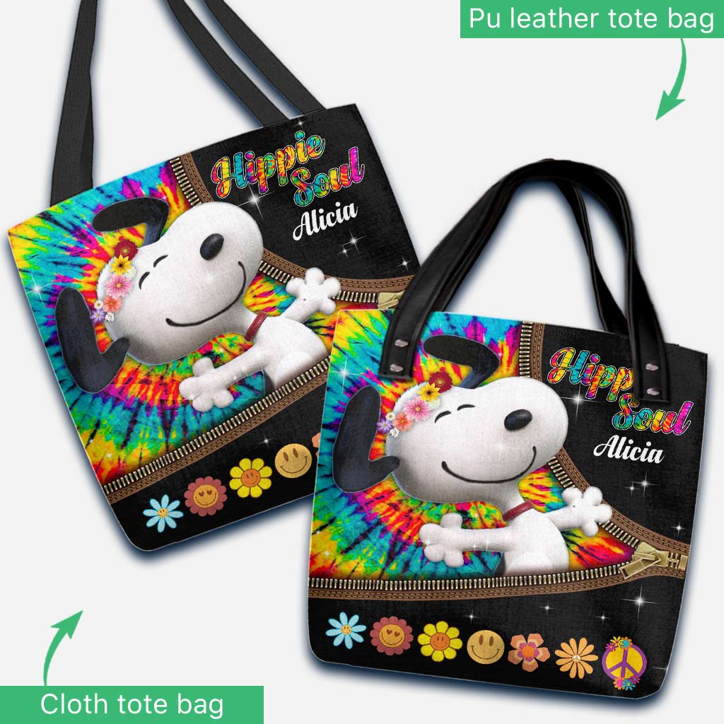 Personalized Hippie Dog Tote Bag Custom Name Gift Idea