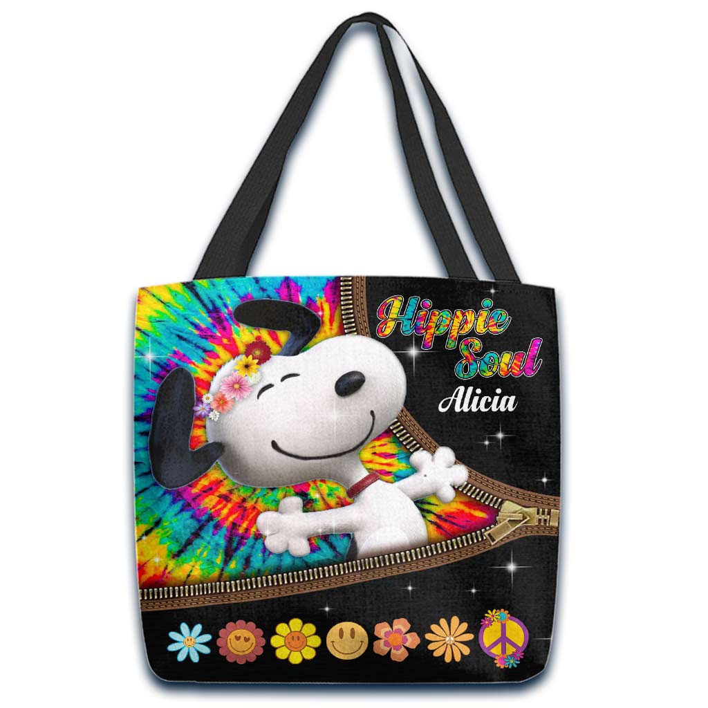 Personalized Hippie Dog Tote Bag Custom Name Gift Idea
