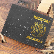 Load image into Gallery viewer, Personalized Death Star Passport Holder Custom Travel Gift
