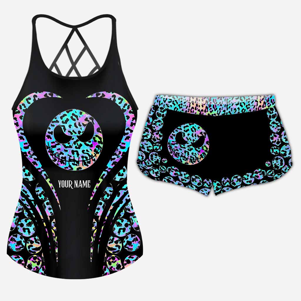 Personalized Leopard Print Cross Tank Top & Shorts Set for Summer