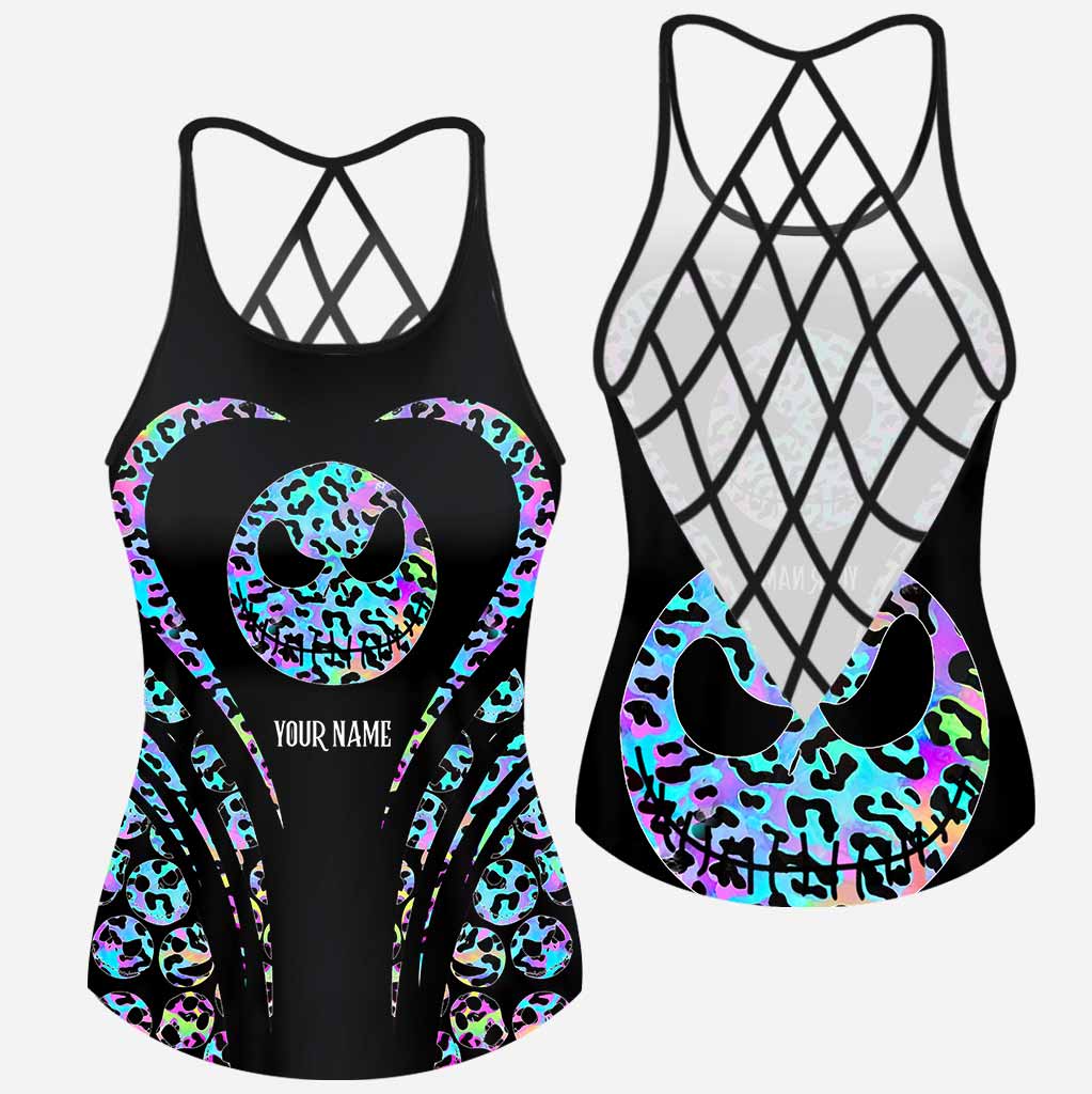 Personalized Leopard Print Cross Tank Top & Shorts Set for Summer