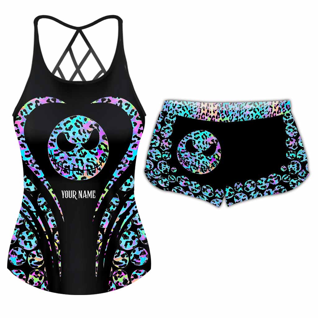 Personalized Leopard Print Cross Tank Top & Shorts Set for Summer