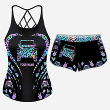 Load image into Gallery viewer, Personalized Leopard Print Cross Tank Top &amp; Shorts Set for Summer
