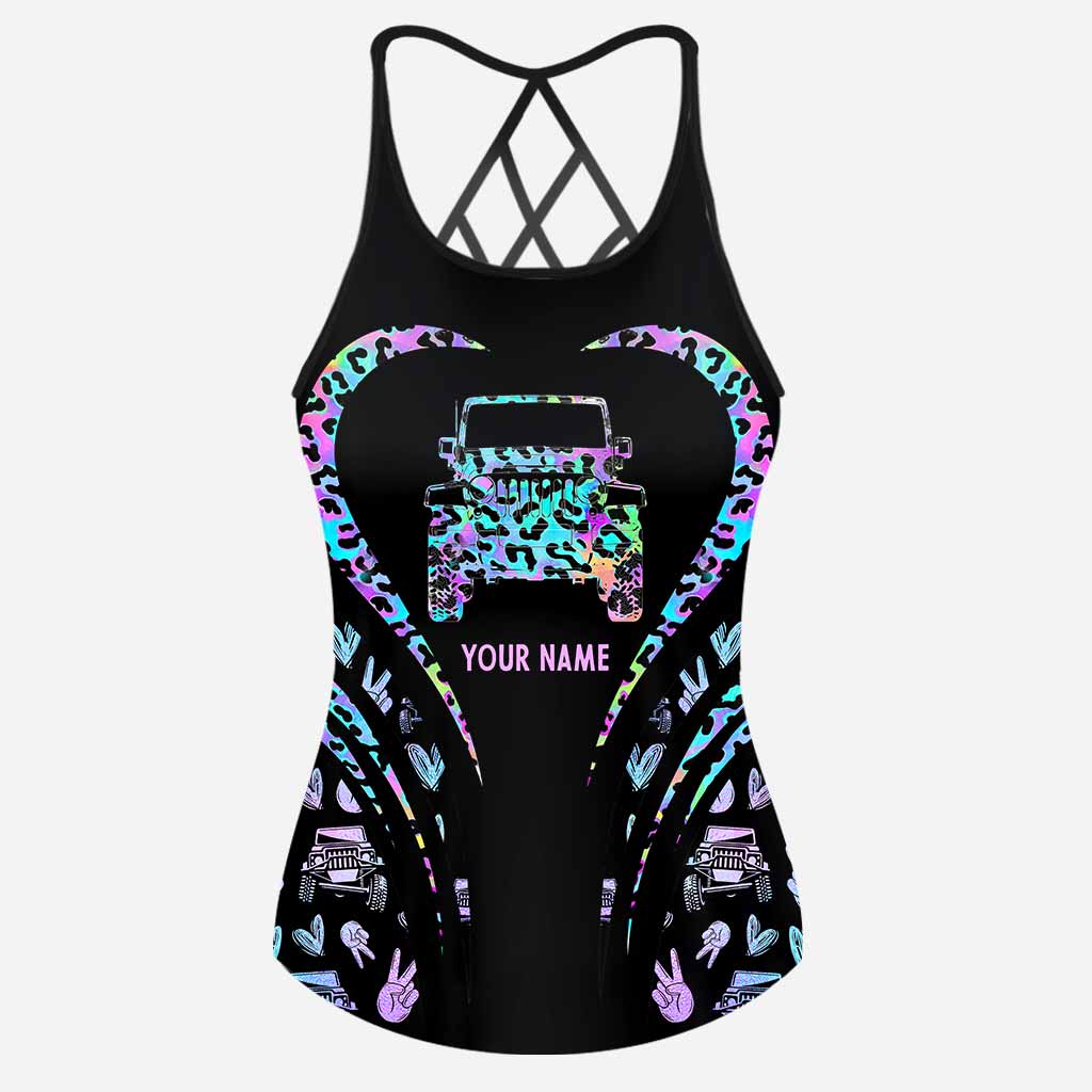Personalized Leopard Print Cross Tank Top & Shorts Set for Summer