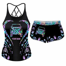 Load image into Gallery viewer, Personalized Leopard Print Cross Tank Top &amp; Shorts Set for Summer
