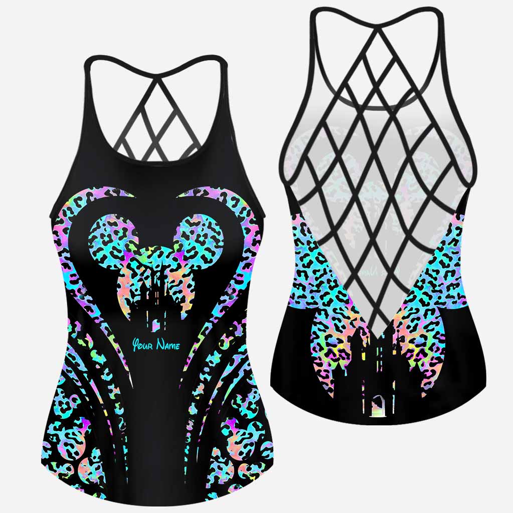 Personalized Leopard Mouse Ears Cross Tank Top & Shorts Set