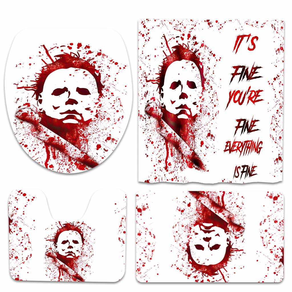 Personalized Halloween Bathroom Curtain & Mats Set for Spooky Decor