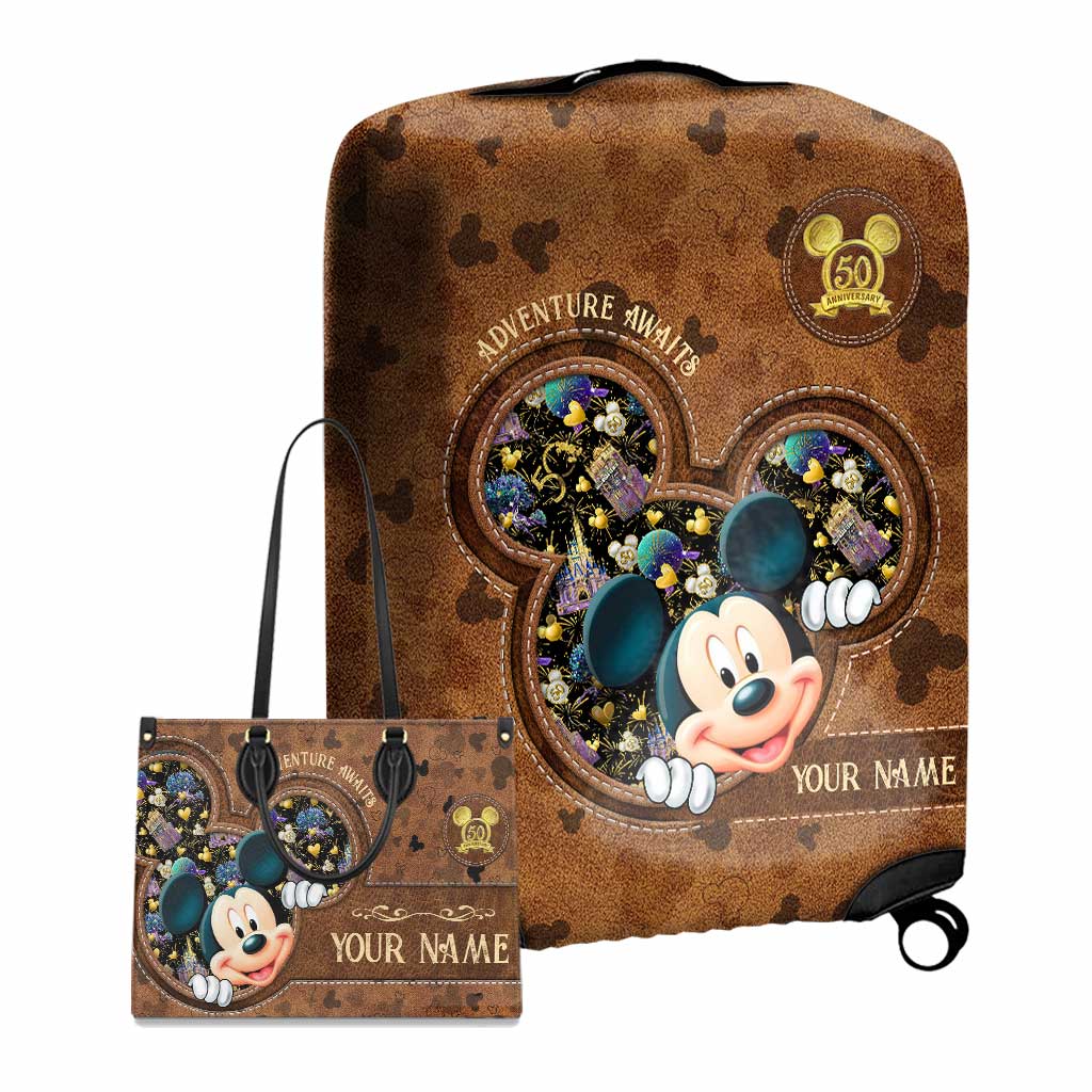 Personalized Adventure Awaits Leather Handbag & Luggage Cover - Custom Name Gift for Women