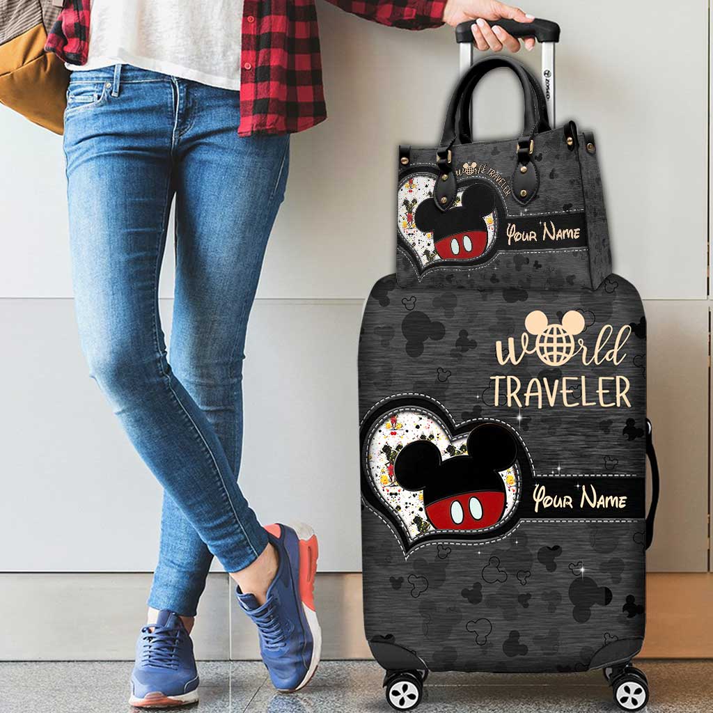 Personalized Leather Handbag & Luggage Cover Set for Travelers