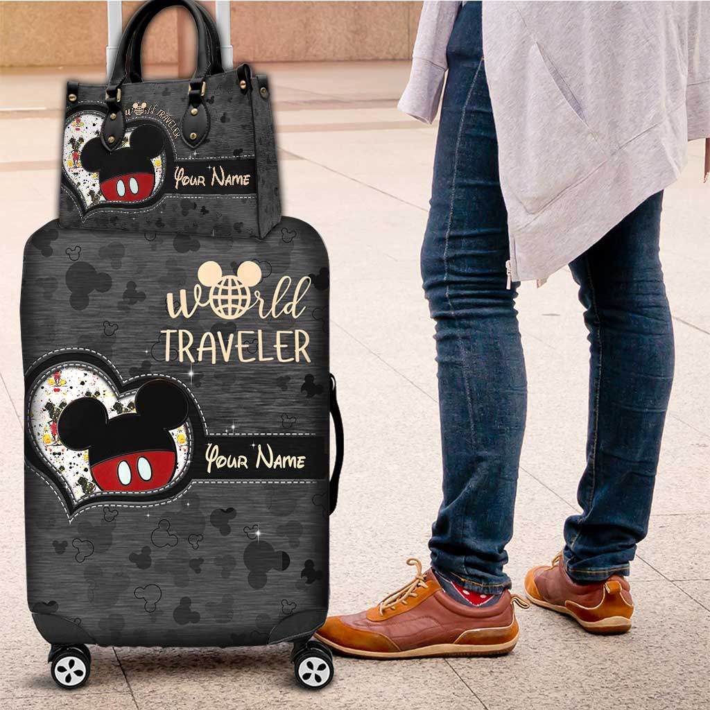 Personalized Leather Handbag & Luggage Cover Set for Travelers