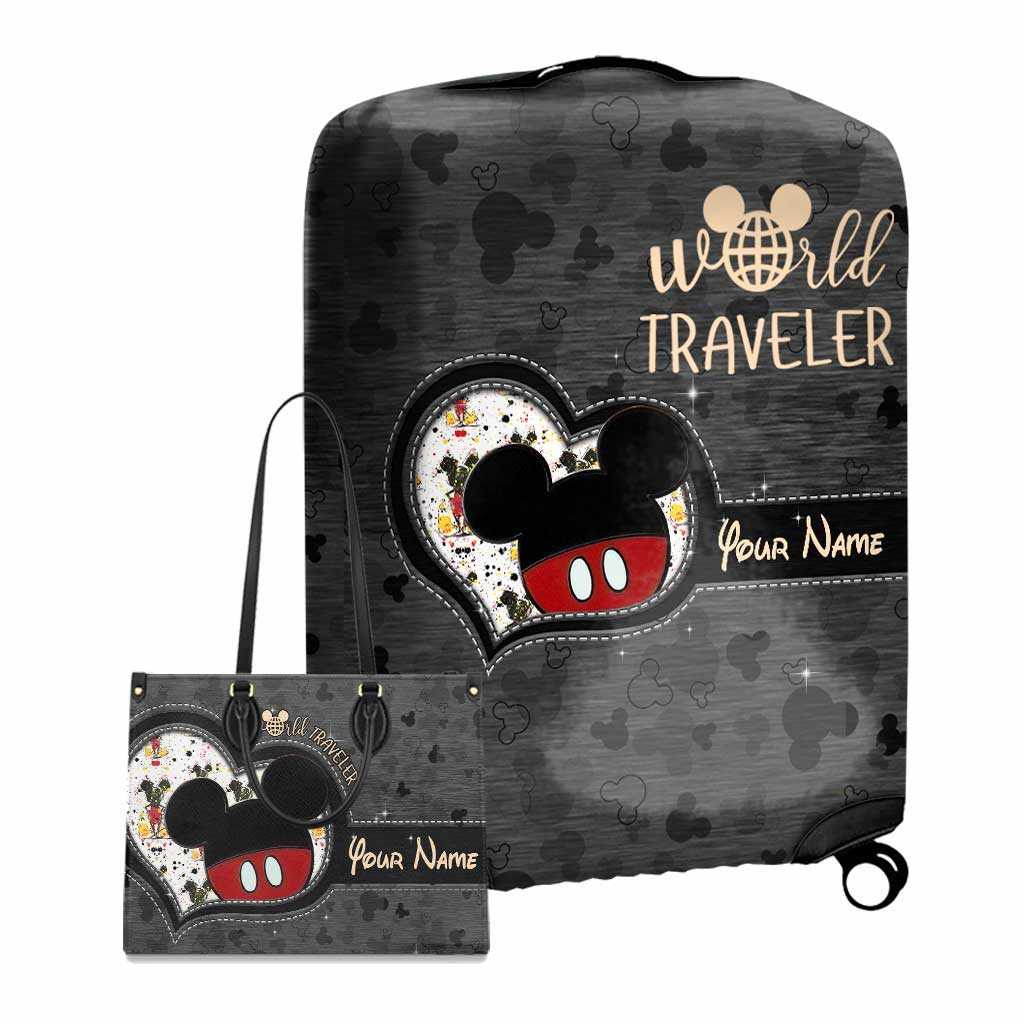 Personalized Leather Handbag & Luggage Cover Set for Travelers