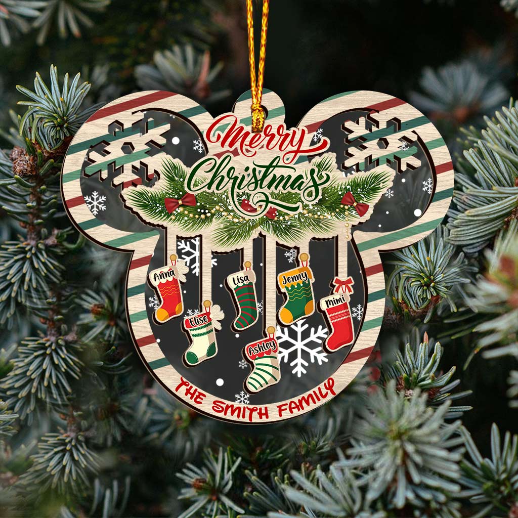 Personalized Christmas Mouse Shaped Ornament Custom Family Name Gift