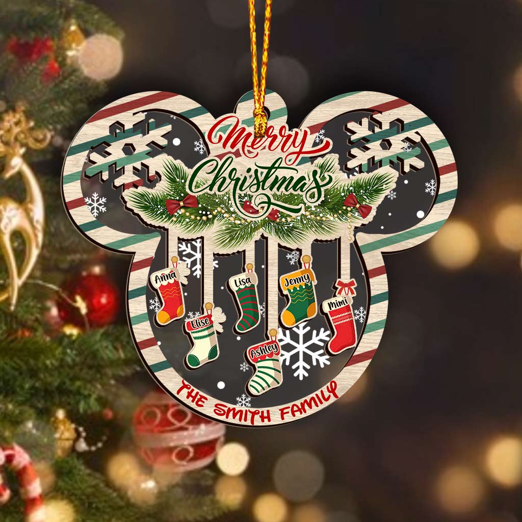 Personalized Christmas Mouse Shaped Ornament Custom Family Name Gift