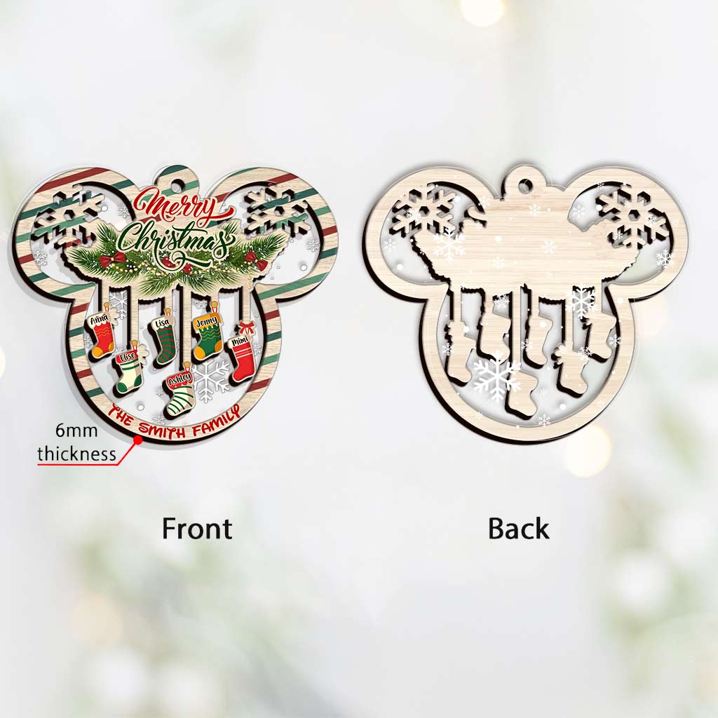 Personalized Christmas Mouse Shaped Ornament Custom Family Name Gift