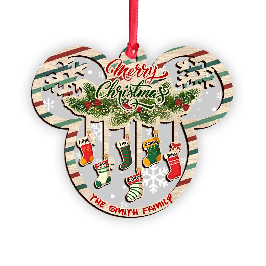 Personalized Christmas Mouse Shaped Ornament Custom Family Name Gift