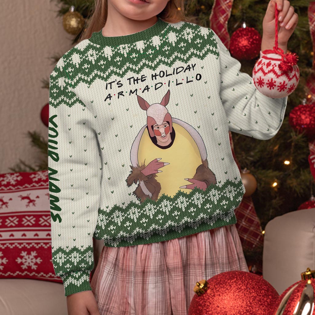 Personalized Holiday Armadillo Christmas Sweater Custom Name Gift