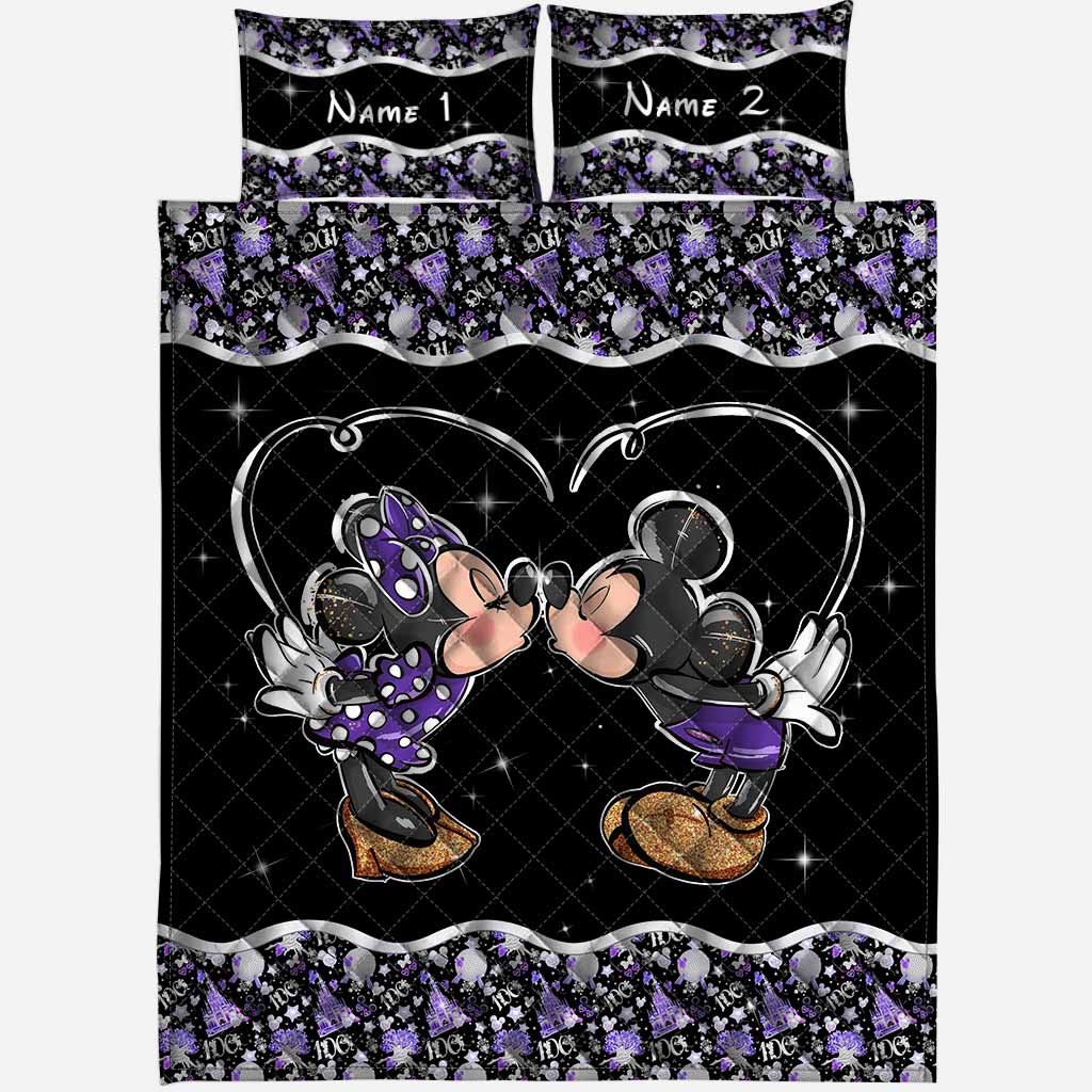 Personalized Mouse Quilt Set Custom Name Gift for Couples