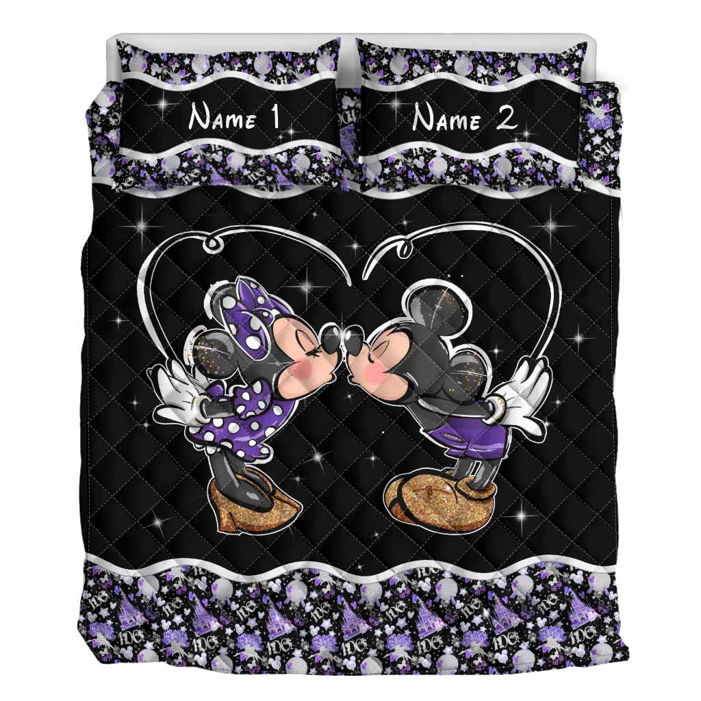 Personalized Mouse Quilt Set Custom Name Gift for Couples