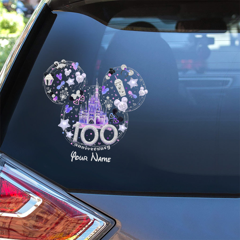 Personalized 100th Anniversary Mouse Decal Custom Name Decorative Sticker for Car, Laptop, Wall