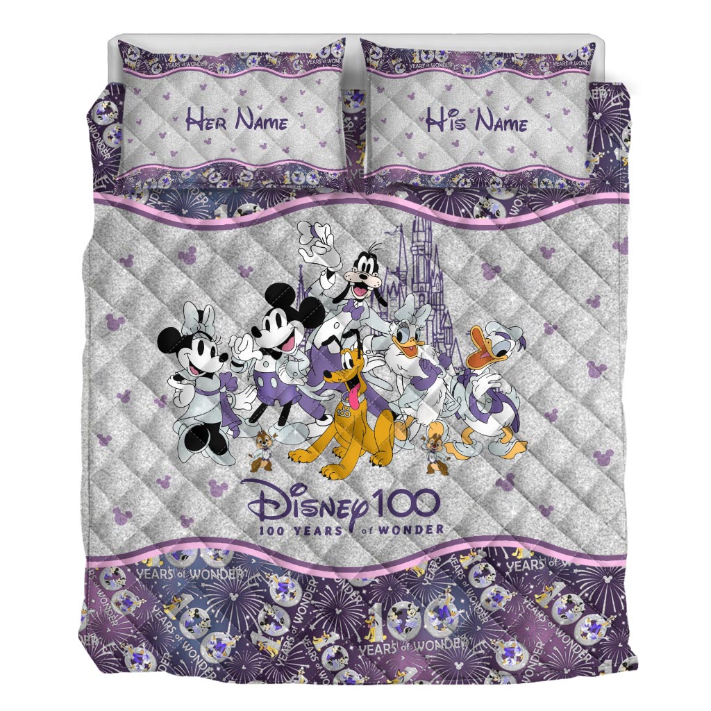Personalized Disney 100 Years Quilt Set with Custom Names for Kids
