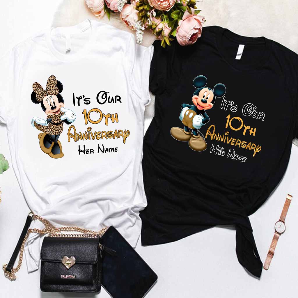 Personalized Mickey and Minnie Anniversary T-shirt & Hoodie Set for Couples