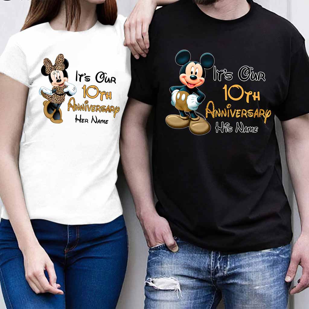 Personalized Mickey and Minnie Anniversary T-shirt & Hoodie Set for Couples