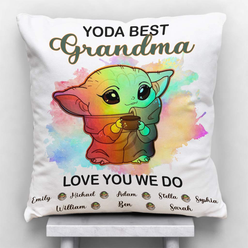 Personalized Yoda Best Grandma Throw Pillow Custom Names Gift