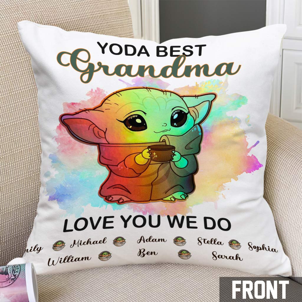 Personalized Yoda Best Grandma Throw Pillow Custom Names Gift