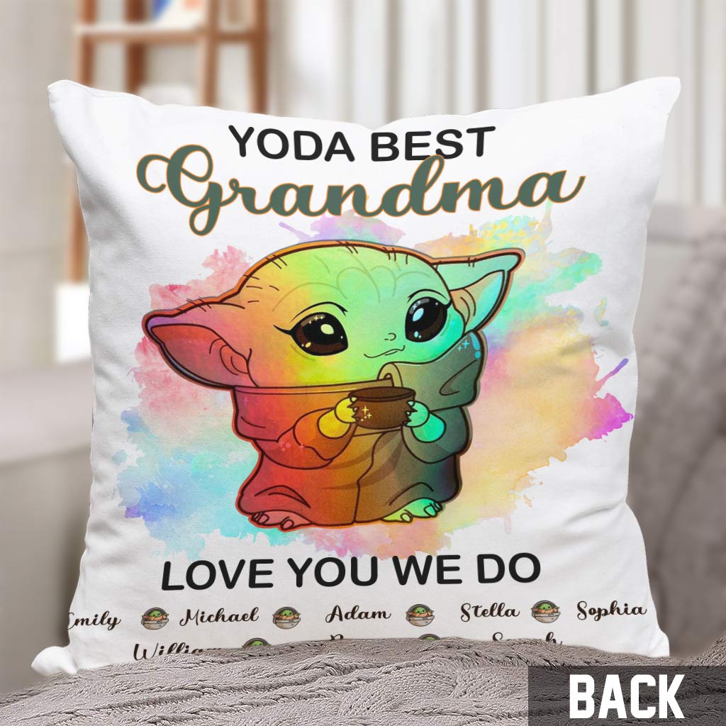 Personalized Yoda Best Grandma Throw Pillow Custom Names Gift
