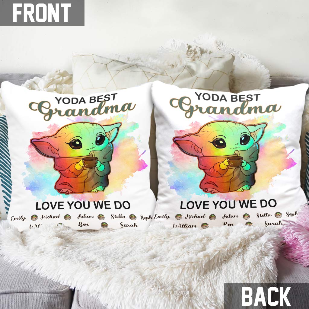 Personalized Yoda Best Grandma Throw Pillow Custom Names Gift