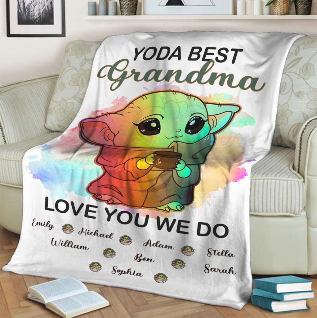 Personalized Yoda Best Grandma Blanket with Custom Names Gift