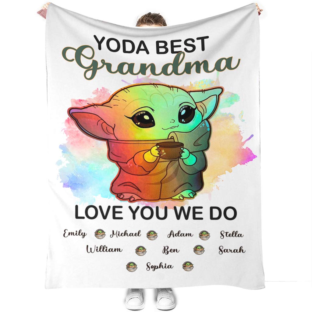 Personalized Yoda Best Grandma Blanket with Custom Names Gift