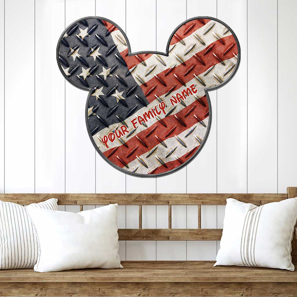 Personalized Mickey Mouse Ears Metal Sign American Flag Decor