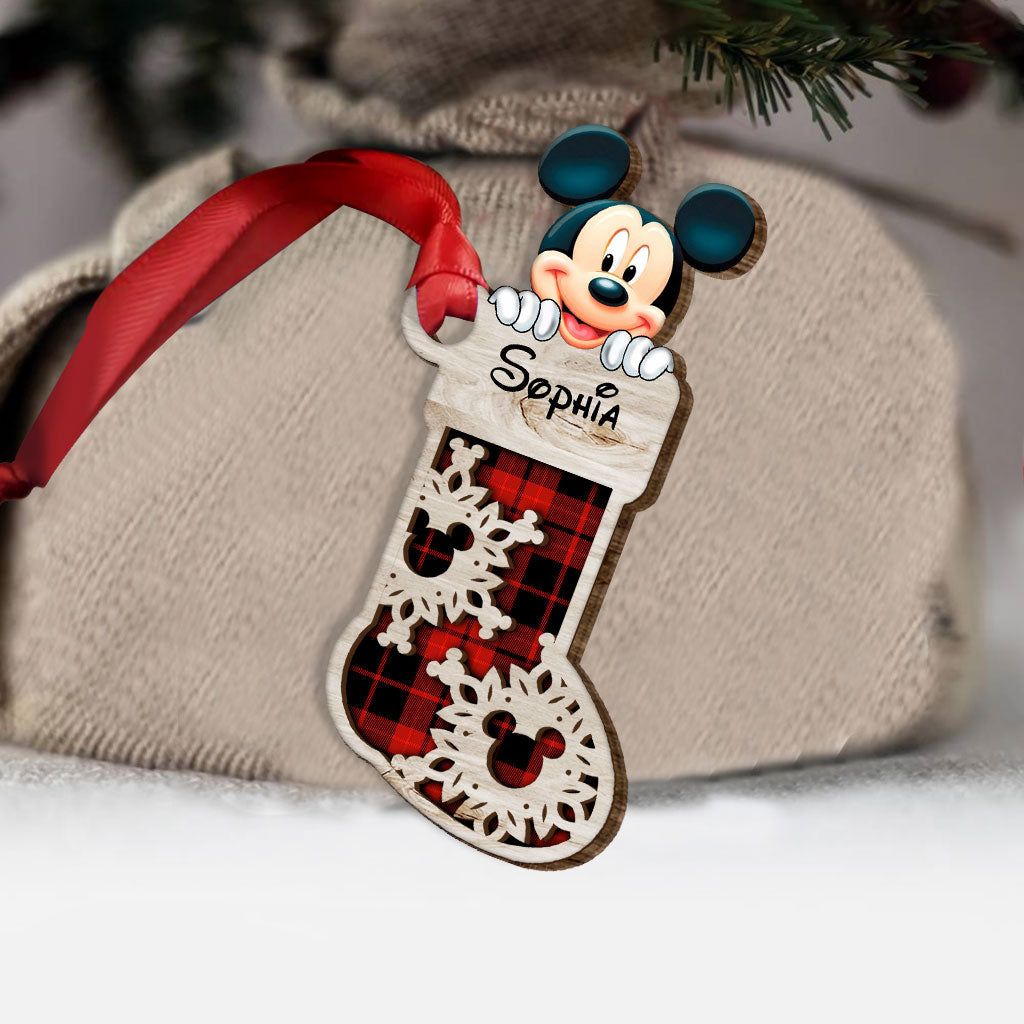 Personalized Christmas Mouse Ears Layered Wood Ornament for Kids