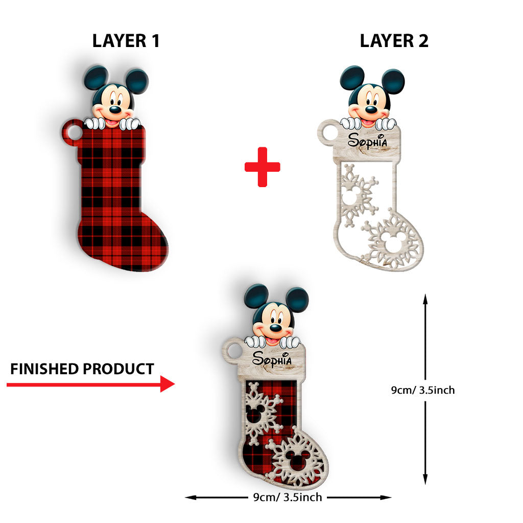 Personalized Christmas Mouse Ears Layered Wood Ornament for Kids
