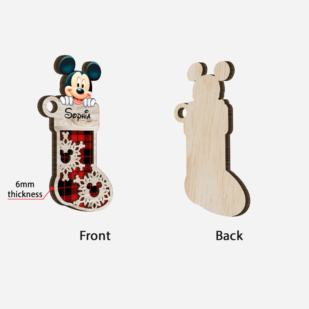 Personalized Christmas Mouse Ears Layered Wood Ornament for Kids
