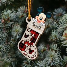 Load image into Gallery viewer, Personalized Christmas Mouse Ears Layered Wood Ornament for Kids

