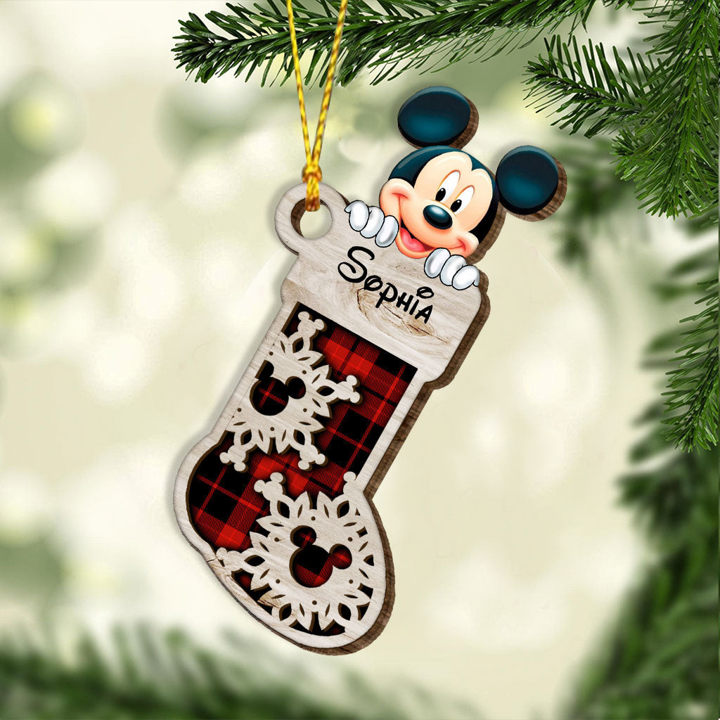 Personalized Christmas Mouse Ears Layered Wood Ornament for Kids