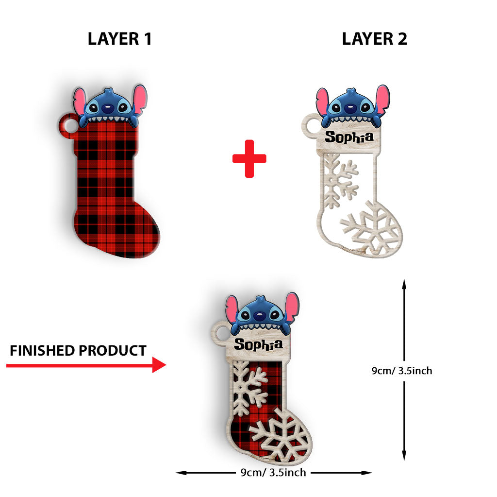 Personalized Layered Wood Christmas Stocking Ornament for Kids