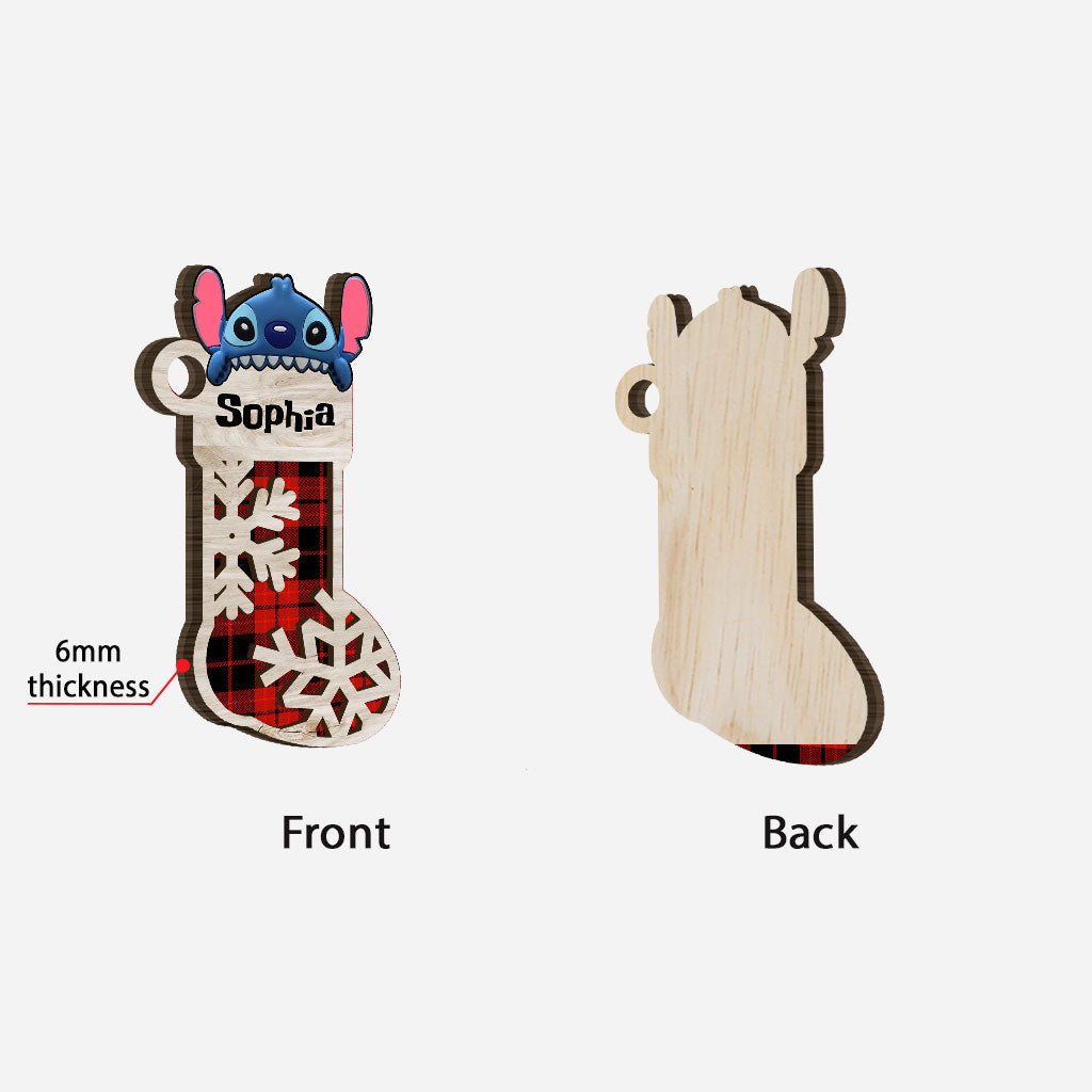 Personalized Layered Wood Christmas Stocking Ornament for Kids