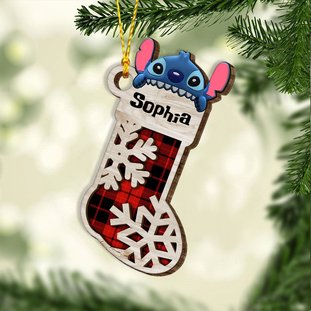 Personalized Layered Wood Christmas Stocking Ornament for Kids