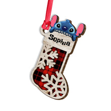 Load image into Gallery viewer, Personalized Layered Wood Christmas Stocking Ornament for Kids
