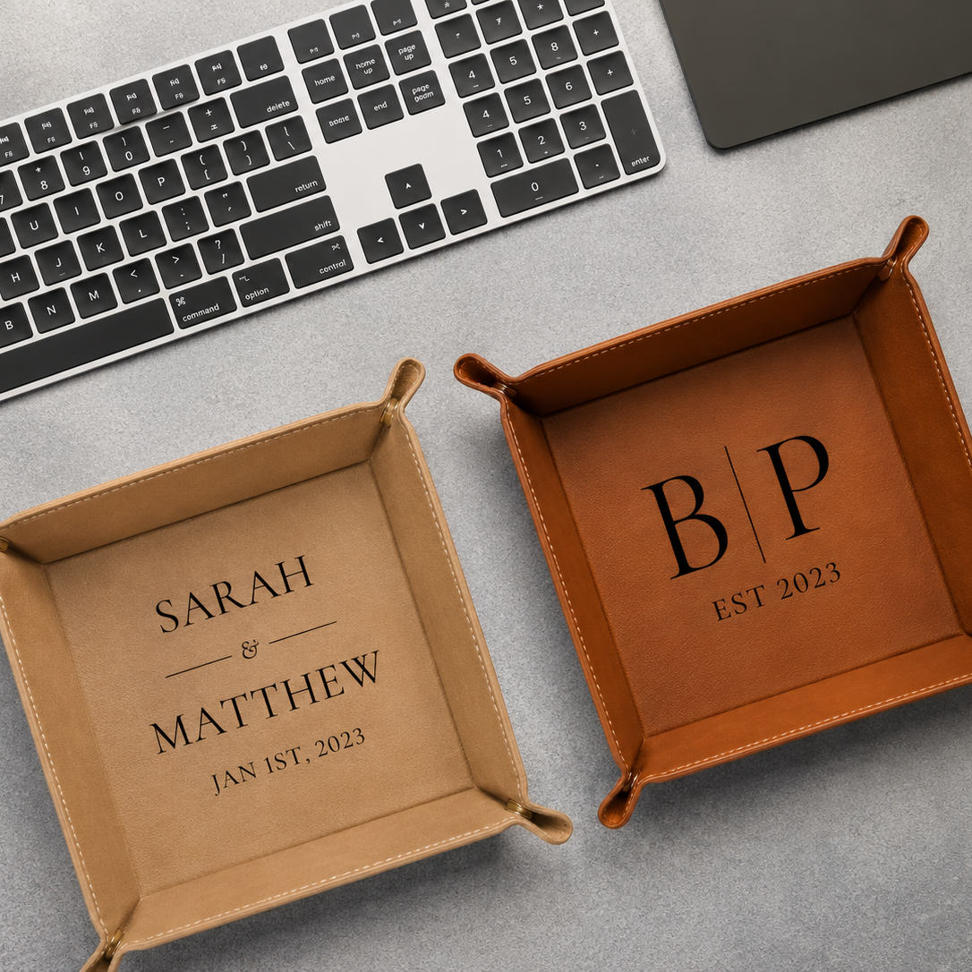 Personalized Leather Valet Tray Custom Name Gift for Dad